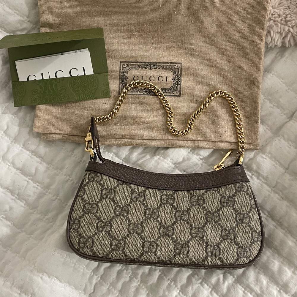 Gucci Ophidia Mini GG Supreme Shoulder Bag in Beige and Brown with Gold Hardware - Picture 3 of 12